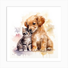 Puppy And Kitten Art Print