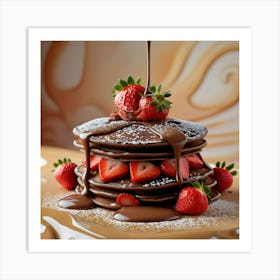 Chocolate Pancakes With Strawberries Art Print