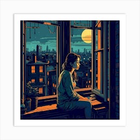 Girl Looking Out Window Art Print