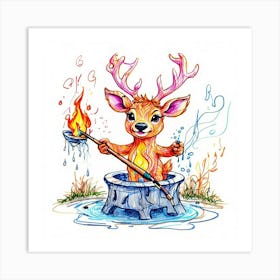 Deer In A Pot 2 Art Print