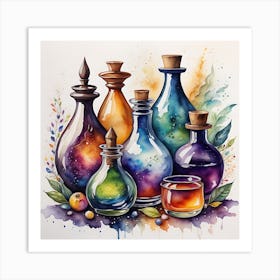 Watercolor Of Bottles 2 Art Print