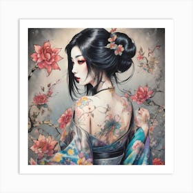 Asian Girl With Tattoos Art Print