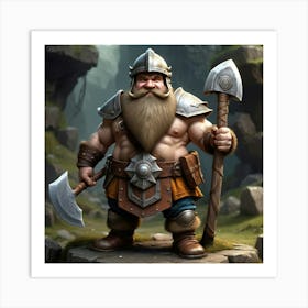 Dwarf Fantasy Character Beard Axe Mythical Legend Short Stout Strong Stocky Muscular Hel (6) Art Print