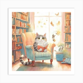 Cat Reading A Book Art Print