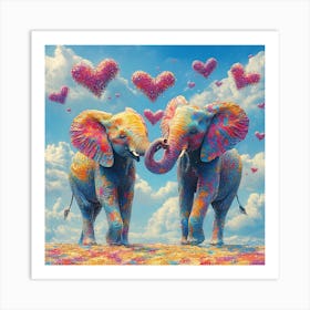 Love of Elephants Abstracted Under a Cloud of Hearts Art Print