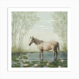 Horse In Pond 3 Art Print