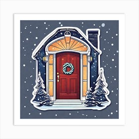 Christmas Decoration On Home Door Sticker 2d Cute Fantasy Dreamy Vector Illustration 2d Flat (1) Art Print