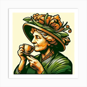 Lady Drinking Tea Art Print