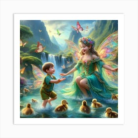 Fairy children playing in a river Art Print