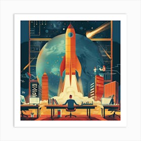 Illustration Of A Rocket Launch 1 Art Print