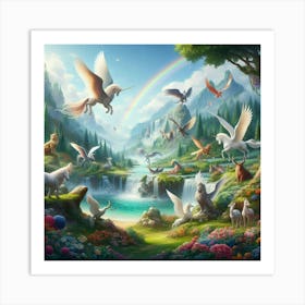 Unicorns In The Forest paintings art print Art Print