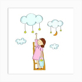 Girl Standing On A Ladder Art Print