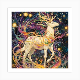 Christmas White Deer Art Print