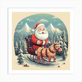 Santa Claus On Sleigh Art Print