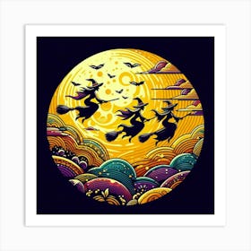 Witches Flying Over The Moon 1 Art Print