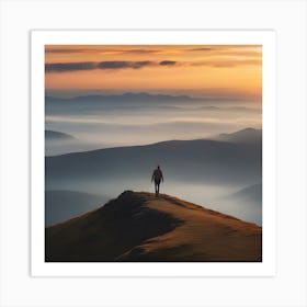 Man Standing On Top Of A Mountain Art Print