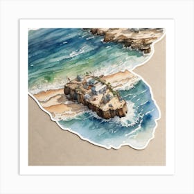 Aerial Beach View Watercolour IArt Print Art Print