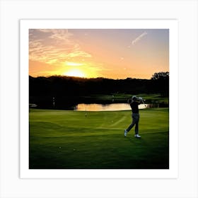 Golfer Mid Swing At Sunset Silhouette Against The Fading Light On A Serene Golf Course Shadows Elo (1) Poster