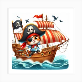 Pirate Cat On A Pirate Ship 2 Art Print