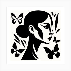 Abstract Portrait with Butterflies Art Print