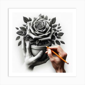 3d Rose Drawing Art Print