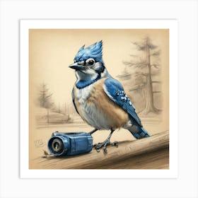 Blue Jay With Camera Art Print