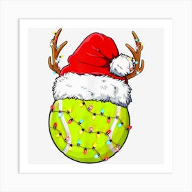 Santa Reindeer Tennis Ball Christmas Lights Tennis Player Art Print