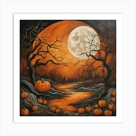 Pumpkins In A Spooky Forest Art Print