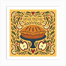 Autumn Apple Pie Yellow Square Illustrated Art Print