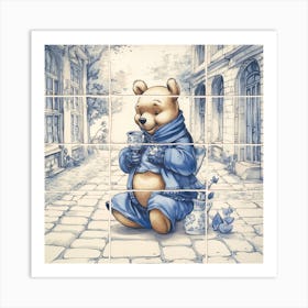 Winnie The Pooh Delft Tile Illustration 2 Art Print