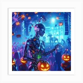 Halloween Party With Robots Art Print