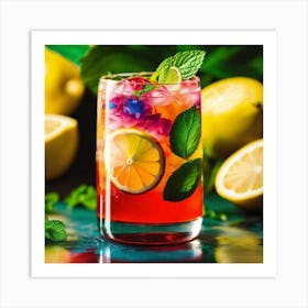 Cocktail With Lemons And Mint Art Print