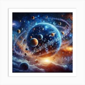 Planets In Space With Music Notes Art Print