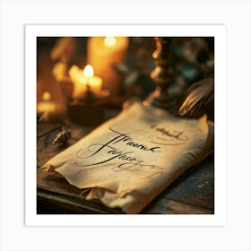 Calligraphic Thank You Note Elegant Looping Script Scribed On Aged Parchment Wax Seal Embossed (5) Art Print