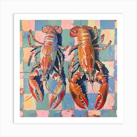 Pastel Tile Lobster 1 Art Print