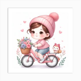 Kawaii Girl Riding A Bike Art Print