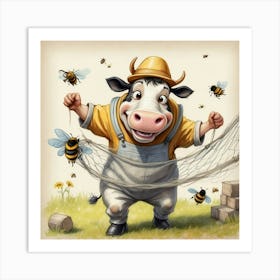 Cow With Bees 3 Art Print