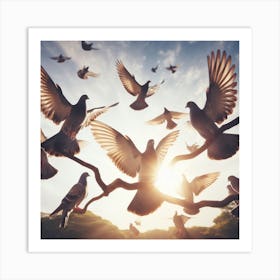 Pigeons Flying Art Print