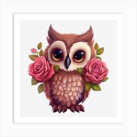 Owl With Roses 11 Art Print