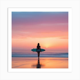 Surfer Girl At Sunset Poster