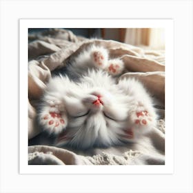 Kitten Sleeping On The Bed Art Print