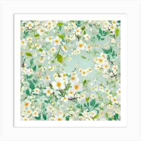 White Flowers On A Green Background Art Print