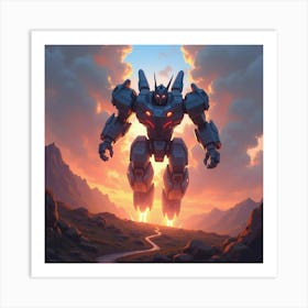 Titan Charging Into Battlefield, Colorful Sky Flashing 1 Art Print