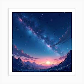 Watercolor Shooting Stars Lighting Up The Night Sky On An Alien Planet 1 Art Print