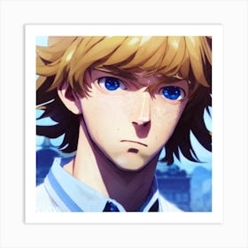 Anime Character With Blue Eyes Hyper-Realistic Anime Portraits Art Print