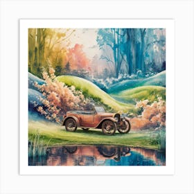 Vintage Car In The Woods Art Print