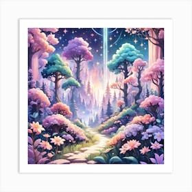 A Fantasy Forest With Twinkling Stars In Pastel Tone Square Composition 147 Art Print