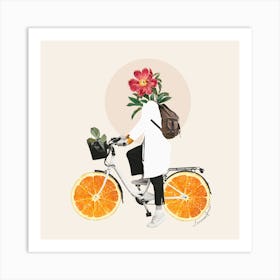 Summer bike ride - Collage with flower and oranges Affiche