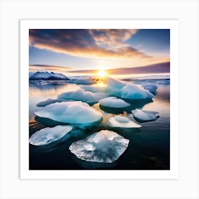 Icebergs At Sunset 36 Art Print