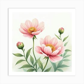 Gentle Watercolor Peonies Swaying In The Breeze 1 Art Print